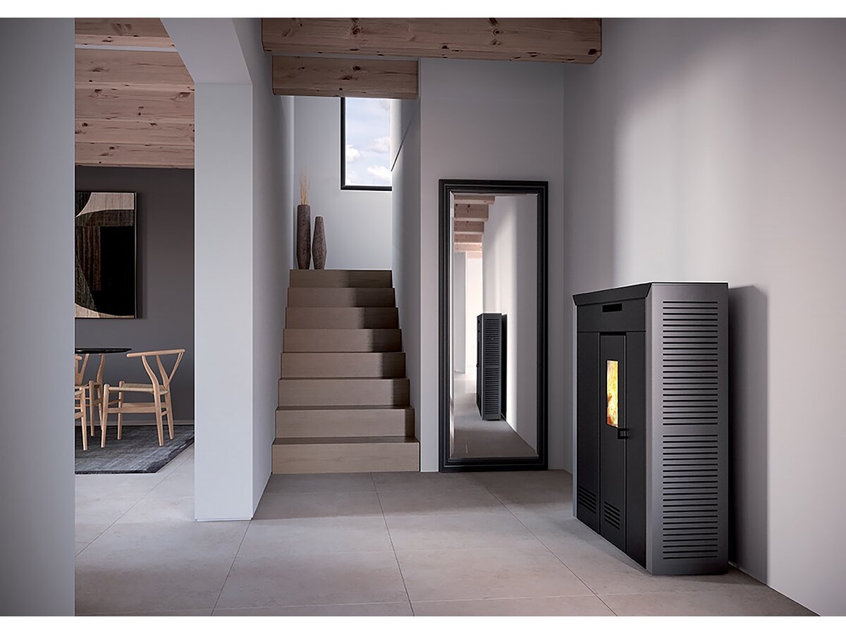 Poêle à granulés « Daglan Slim 8 » – 103,5 x 93 x 28 cm – 9 kW – Gris